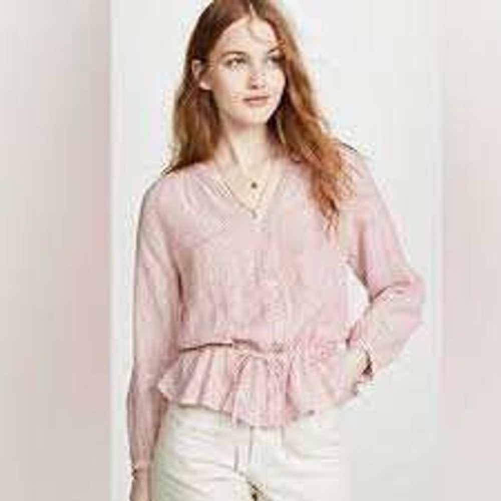 Rails Red White Striped Peplum Button Down V-Neck Blouse Small